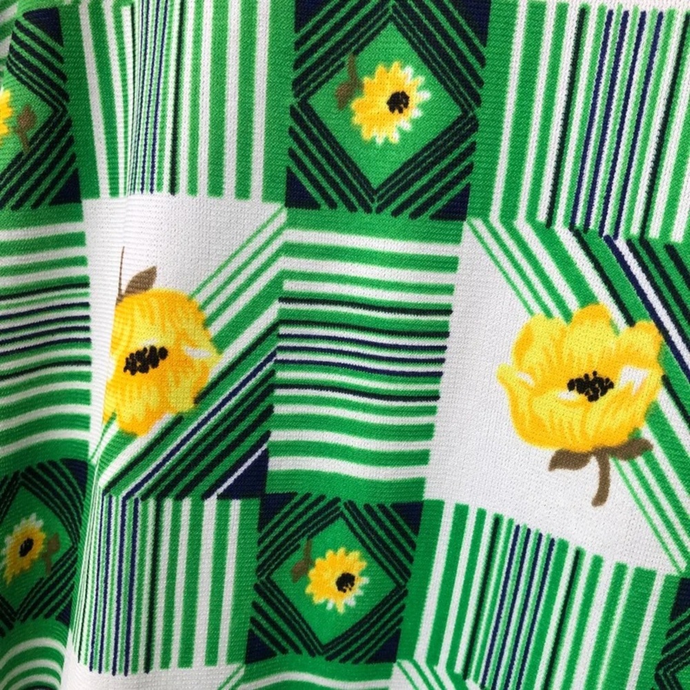 70s Bright green & yellow Vintage floral House dress Polyester geometric 1970s - Picture 5 of 7